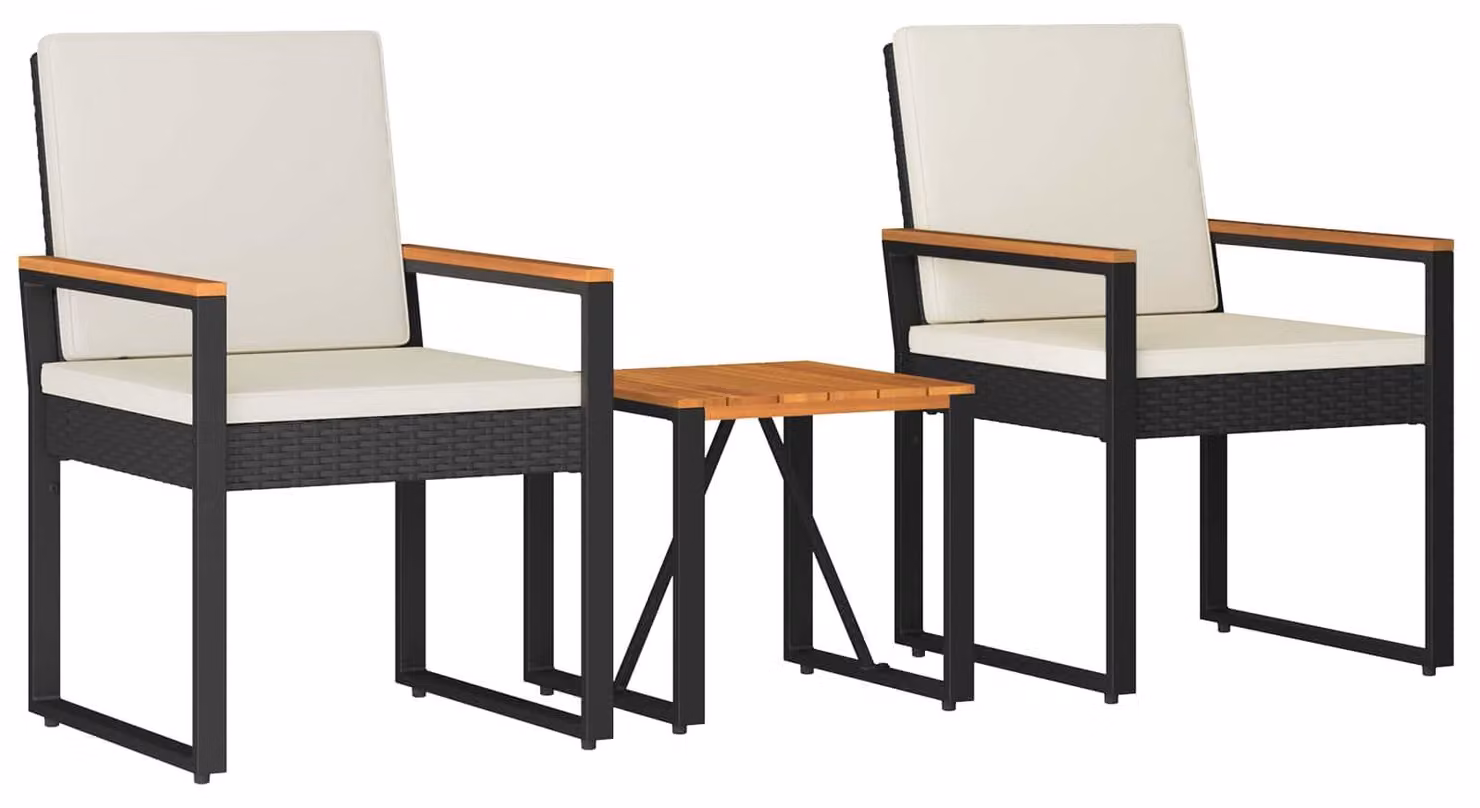Set Mobili da Esterno 3 pcs Nero e Bianco Crema polyrattan