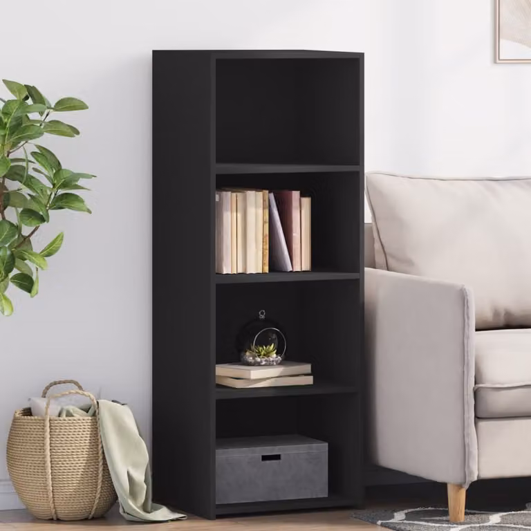 Credenza moderna vidaXL nera in legno e MDF con ripiani interni e mensole aperte, L/P/H: 45 x 41 x 124 cm