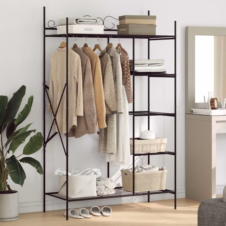 Armadio aperto vidaXL in acciaio nero con scaffali e appendiabiti L: 104,5 cm, P: 45 cm, H: 172 cm