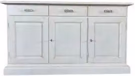 Credenza madia Alberta in legno 3 ante bugnate bianco anticato con zoccolo chiuso