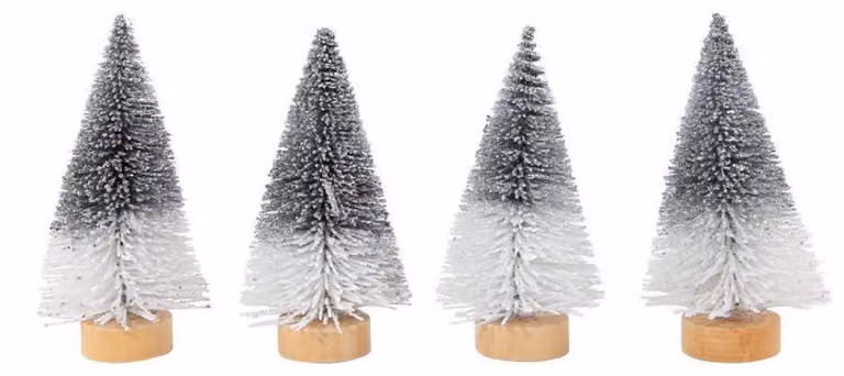 Albero di Natale artificiale in miniatura, 4,5 cm x 10,5 cm, colore argento-bianco, set da 4