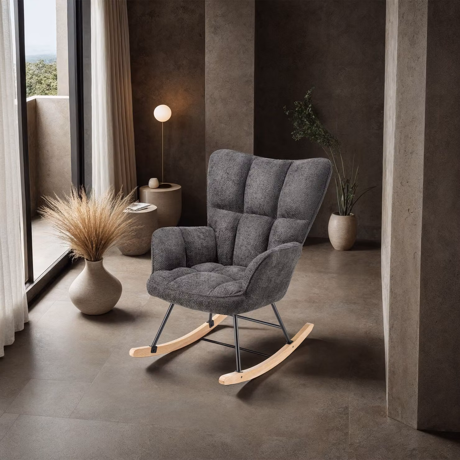 Sedia relax reclinabile TecTake GmbH in velluto antracite con braccioli e struttura in metallo e legno in stile scandinavo – 3