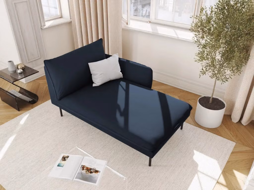 Chaise longue destra Vienna di Cosmopolitan Design in velluto blu scuro L/P/H: 130 x 95 x 95 cm – 2