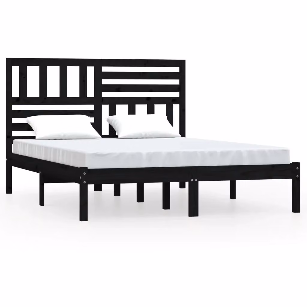 Letto con Giroletto Nero in Legno Massello di Pino vidaXL L/P/H: 140 x 190 x 146 cm – 2