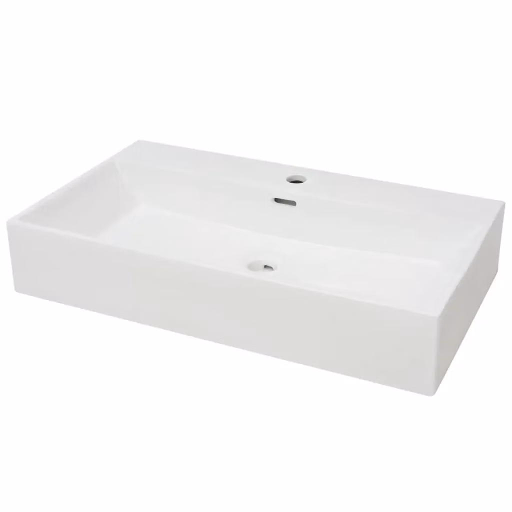Lavandino rettangolare in ceramica bianca con foro rubinetto e troppo pieno vidaXL L: 76 cm, P: 42,5 cm, H: 14,5 cm – 2