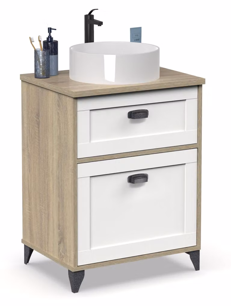 Mobile sottolavello in stile toscano, completo di lavabo, colore Cambrian/bianco, dimensioni 92x61x47 cm