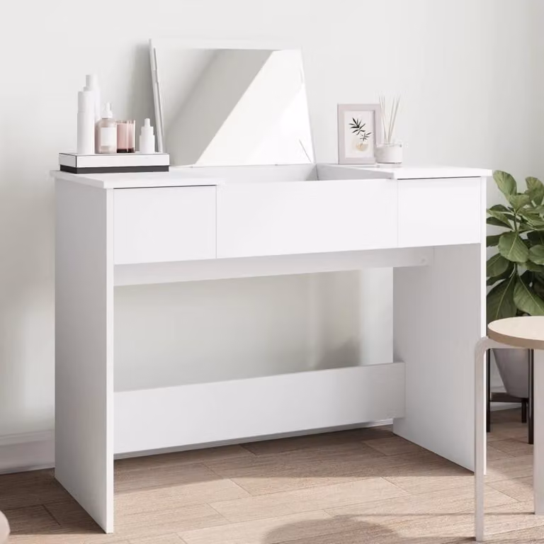 Comò bianco moderno con specchio e spazio contenitivo