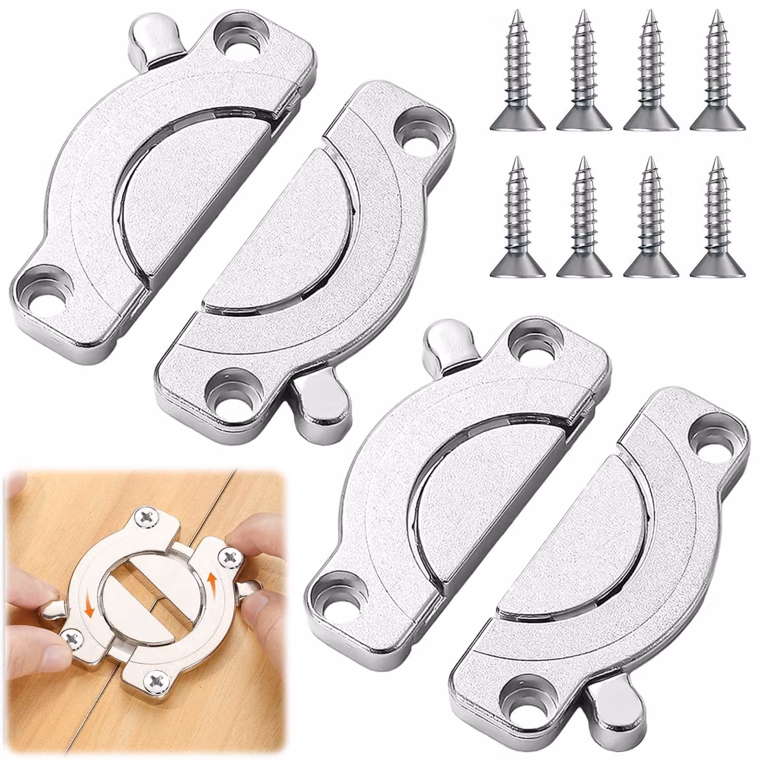 Set di 2 connettori per piani di tavolo, in lega di zinco, dimensioni 77x79x8 mm, colore argento