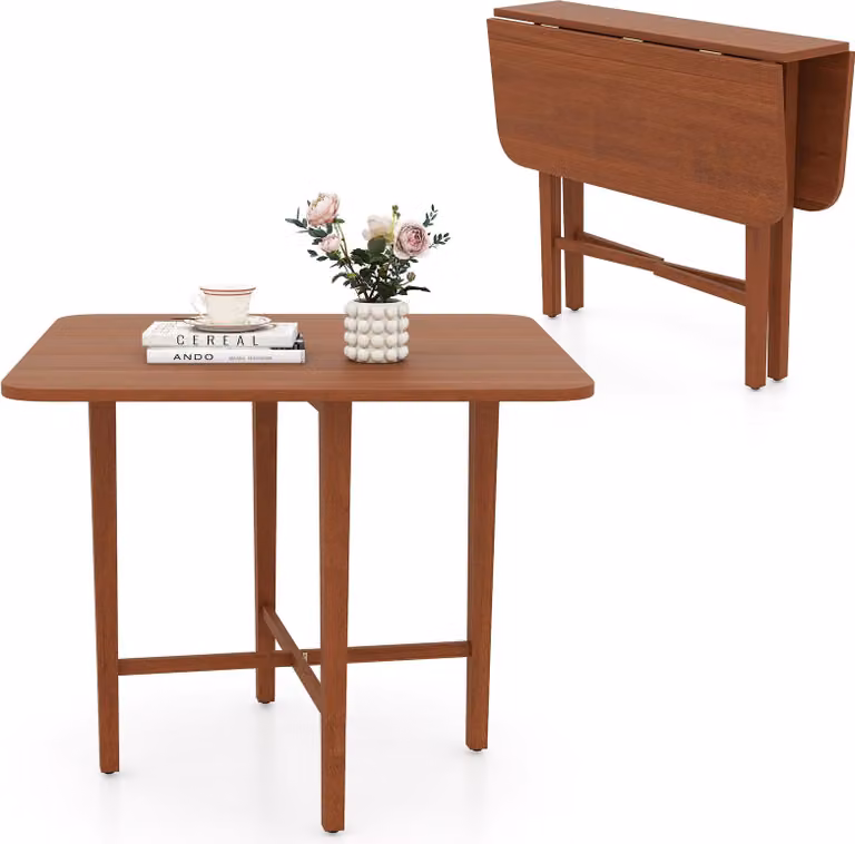 COSTWAY 90x90cm tavolo da pranzo pieghevole, tavolo da sala da pranzo per 2-4 persone, tavolo pieghevole in legno, tavolo da cucina quadrato, tavolo console da tavolo, noce