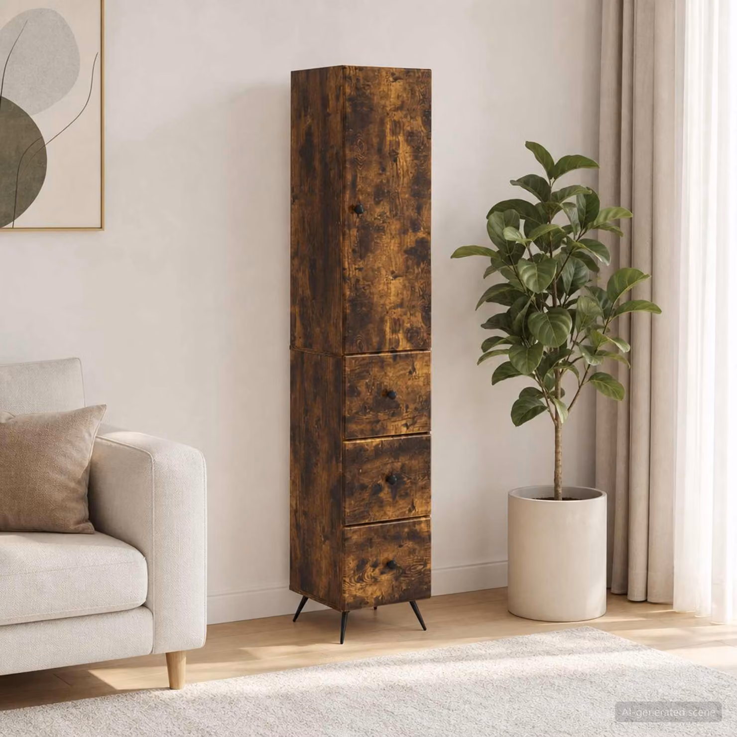 Set di 2 armadi moderni vidaXL in legno e metallo marrone con ante scorrevoli e ripiani interni L/P/H: 34,5 x 34,5 x 90 cm
