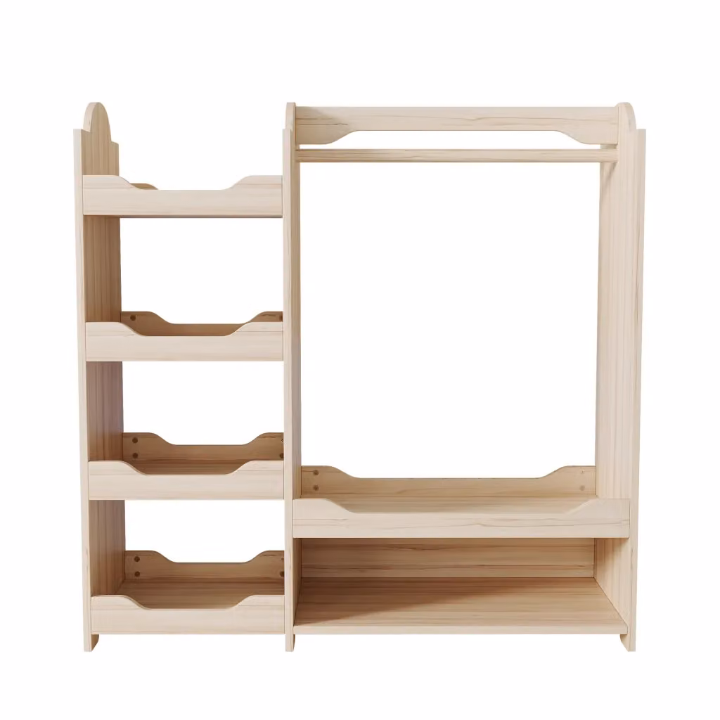 Armadio per bambini Minimal in legno di pino naturale con 4 ripiani e appendiabiti, L: 110 cm, P: 39 cm, H: 110 cm – 2