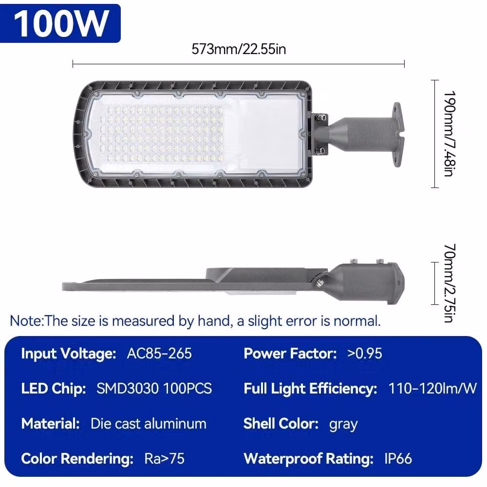 Lampada stradale a LED - Lampada da esterno - 100 W - AC 85–265 V - Grado di protezione IP66 (resistente all'acqua) - Alluminio - Montaggio a parete