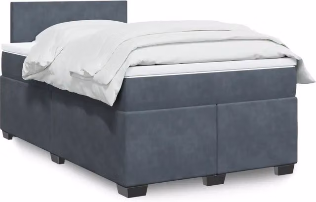 Letto con Giroletto a Molle e Materasso Ibrido vidaXL in Velluto Grigio e Bianco, Struttura in Legno di Pino, L/P: 120 x 200 cm