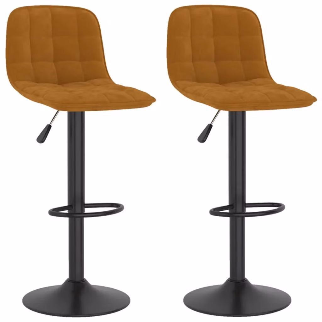 Set di 2 sgabelli da bar vidaXL in velluto marrone con base girevole a 360 gradi e struttura in metallo – 2