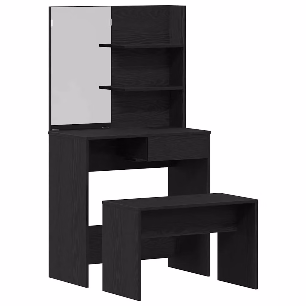 Set da Trucco vidaXL 2 Pezzi Rovere e Nero L: 74,5 cm, P: 40 cm, H: 141 cm – 2