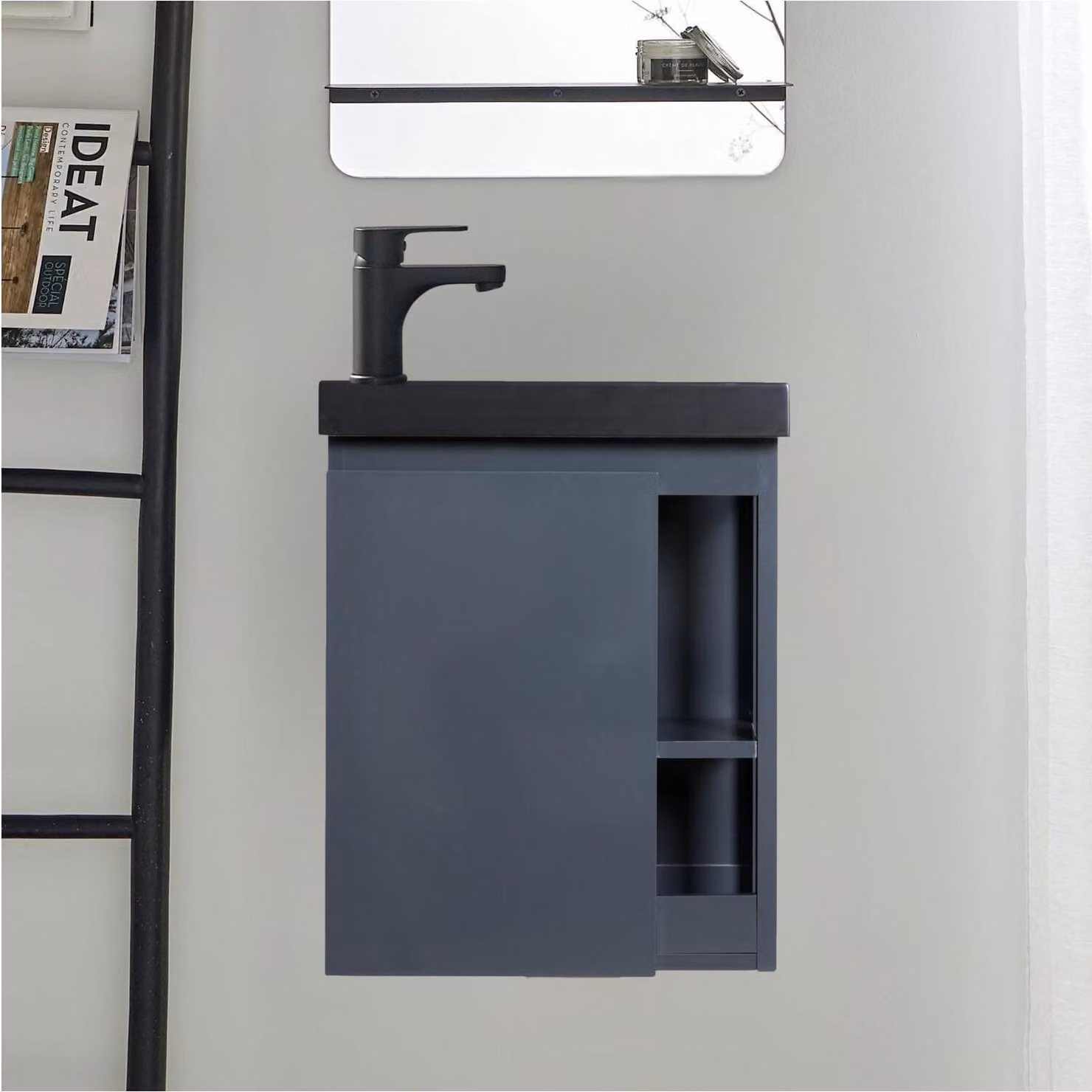 Mobile lavabo sospeso in resina nera HAMPTON