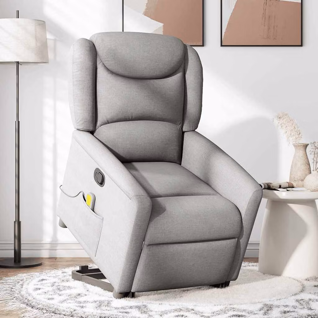 vidaXL Poltrona Alzapersona Massaggi Reclinabile Grigio Nuvola Tessuto