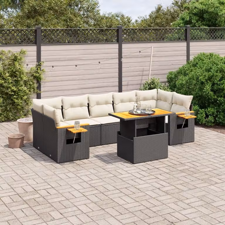 Maison Exclusive - Set Divani da Giardino con Cuscini 8 pz Nero in Polyrattan
