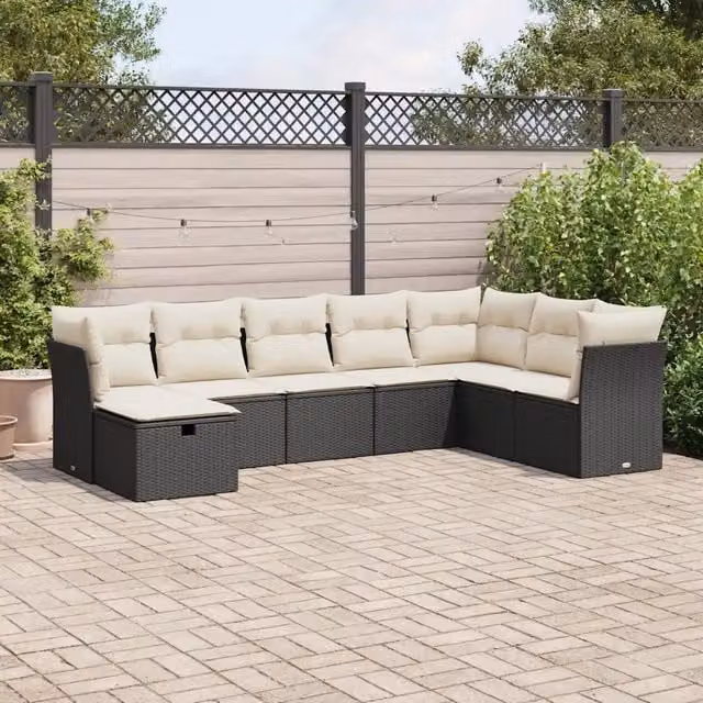 Set Divani da Giardino con Cuscini 8 pz Nero in Polyrattan 3325332