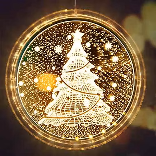 Luci per finestre a forma di albero di Natale a LED 3D, alimentate a batteria, luce bianco caldo, 21 cm