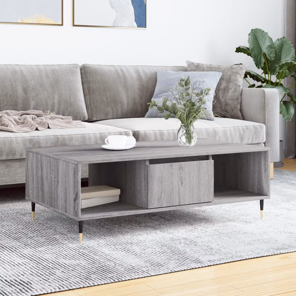 vidaXL Tavolino da Salotto Moderno Grigio in Legno e Metallo L: 104 cm, P: 60 cm, H: 35 cm