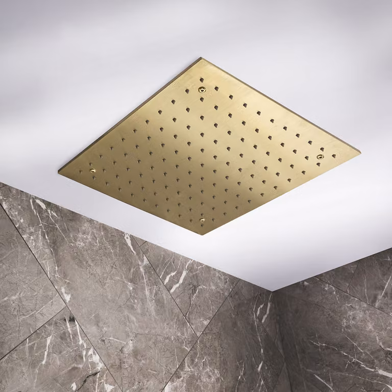Soffione Doccia da Incasso a Soffitto Quadrato 400mm - Oro Satinato