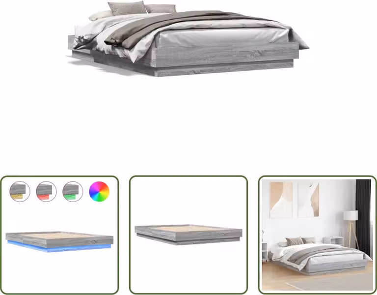 The Living Store Struttura letto con LED Grigio rovere Sonoma 160x200 cm