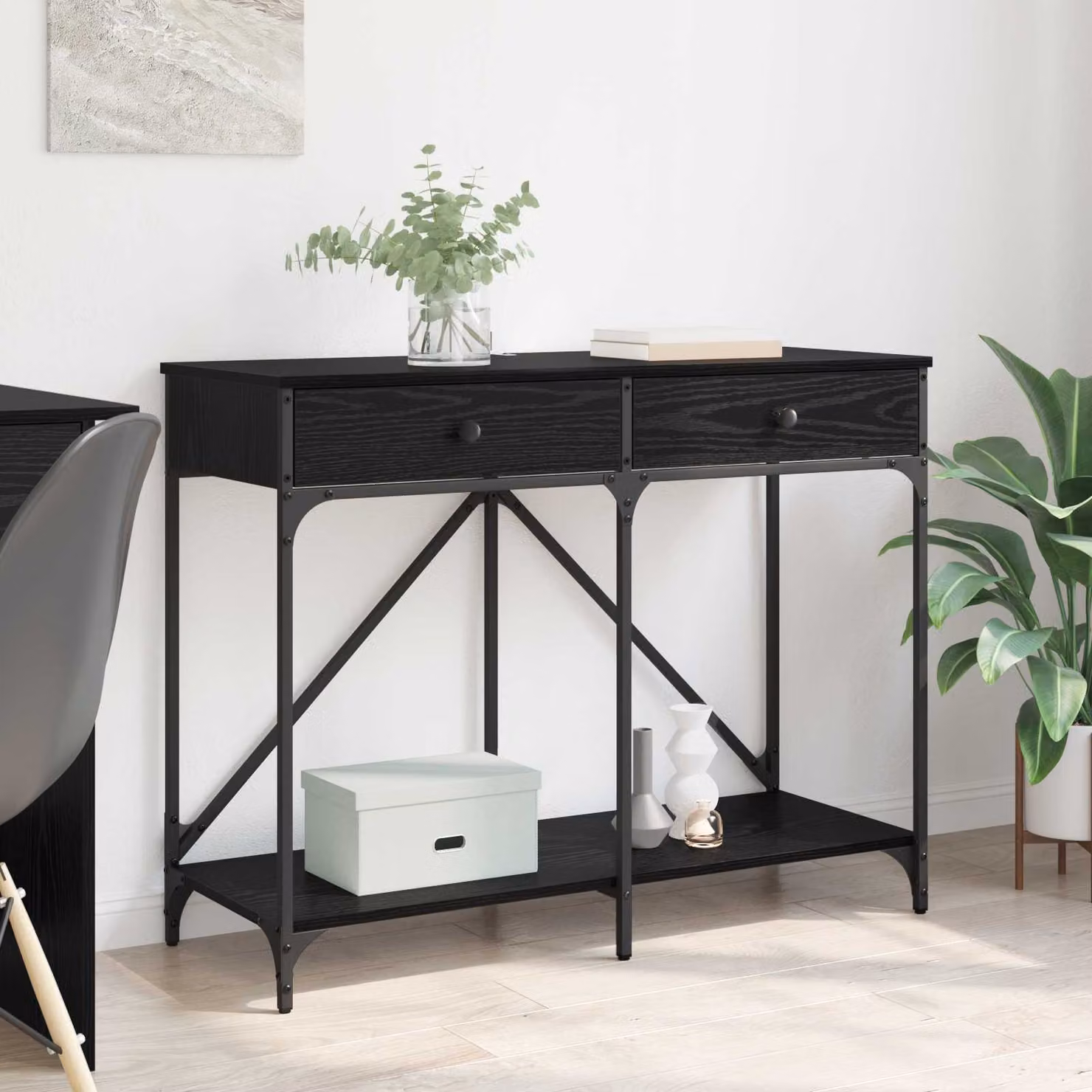 vidaXL Tavolo consolle in stile industriale nero, L 100 x P 39 x H 78,5 cm