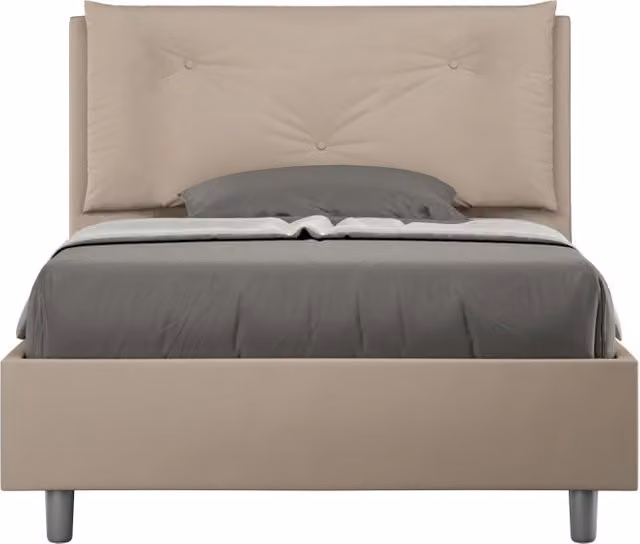 Letto Appia Large 1 Piazza e Mezzo con Contenitore e Rete, Imbottito in Similpelle, Colore Tortora, L/P/H: 120 x 190 x 110 cm