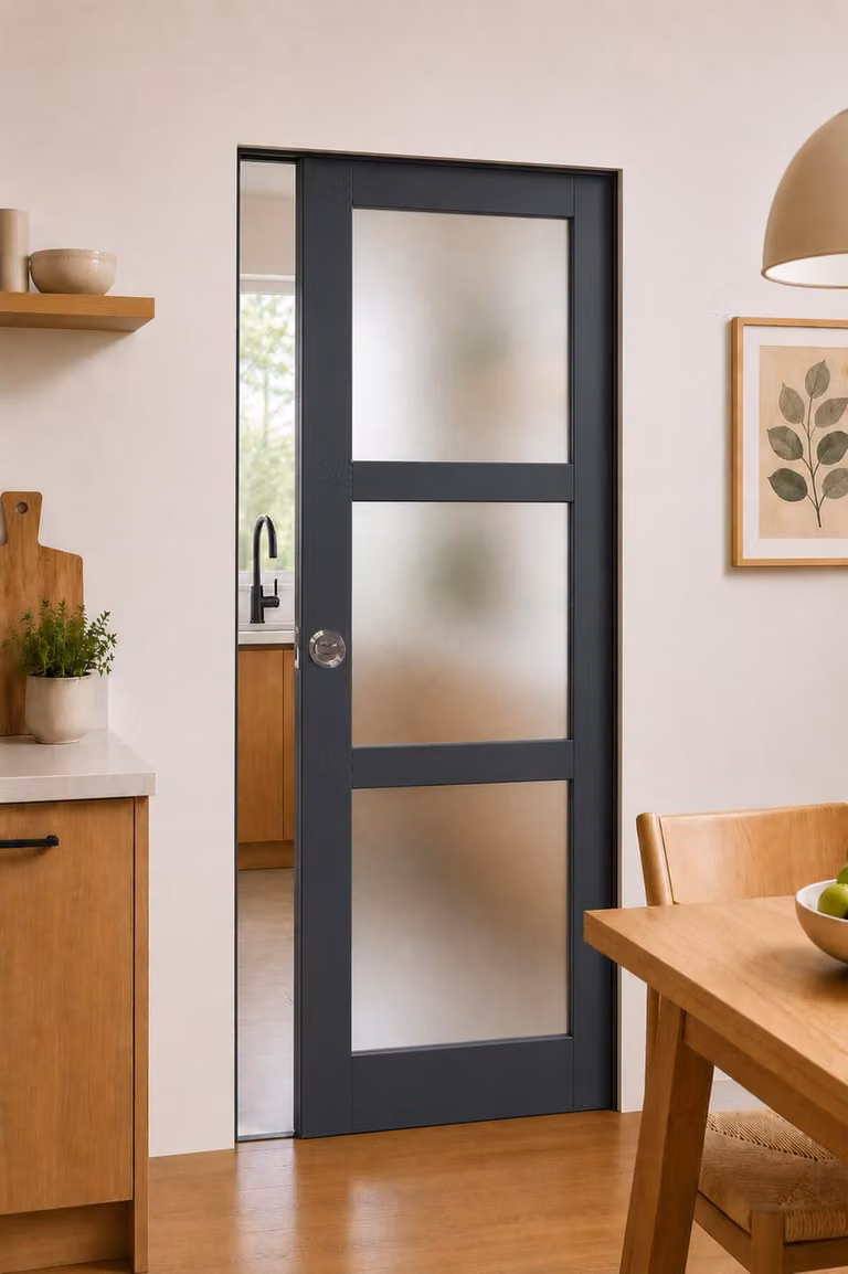Porta scorrevole Blakeria con vetro, grigio antracite H204 x L83 cm, con incasso Gd Menuserie
