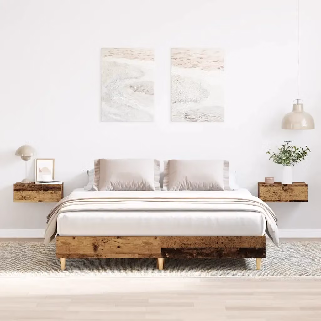 Letto matrimoniale Design In in legno color marrone effetto antico con giroletto in truciolato L/P/H: 150 x 200 cm – 2