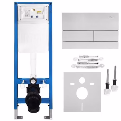 Rea - Kit da incasso sottile 024n per WC con pulsante a T in acciaio spazzolato - 22 x 35,2 x 106,2 cm