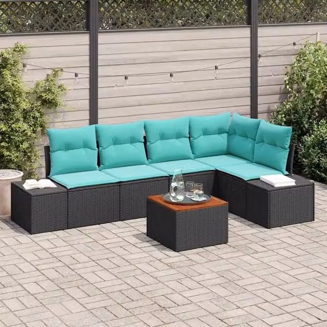 Set Divano da Giardino 6 pz Nero e Turchese polyrattan 3356632