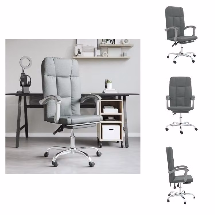 vidaXL Sedia da ufficio con funzione reclinabile in tessuto grigio scuro - Sedie da ufficio