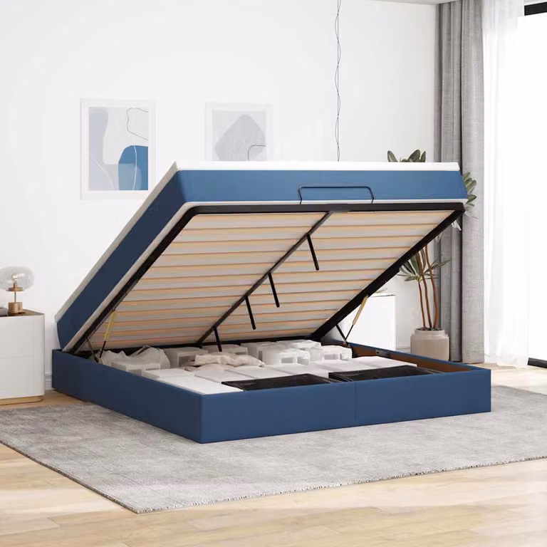 vidaXL Struttura Letto con Materasso e Contenitore a Sollevamento, Colore Blu e Bianco, L: 160 cm, P: 200 cm