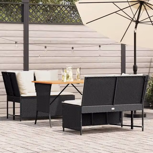 Set Divani da Giardino 3 pz con Cuscini in Polyrattan Nero 3365341