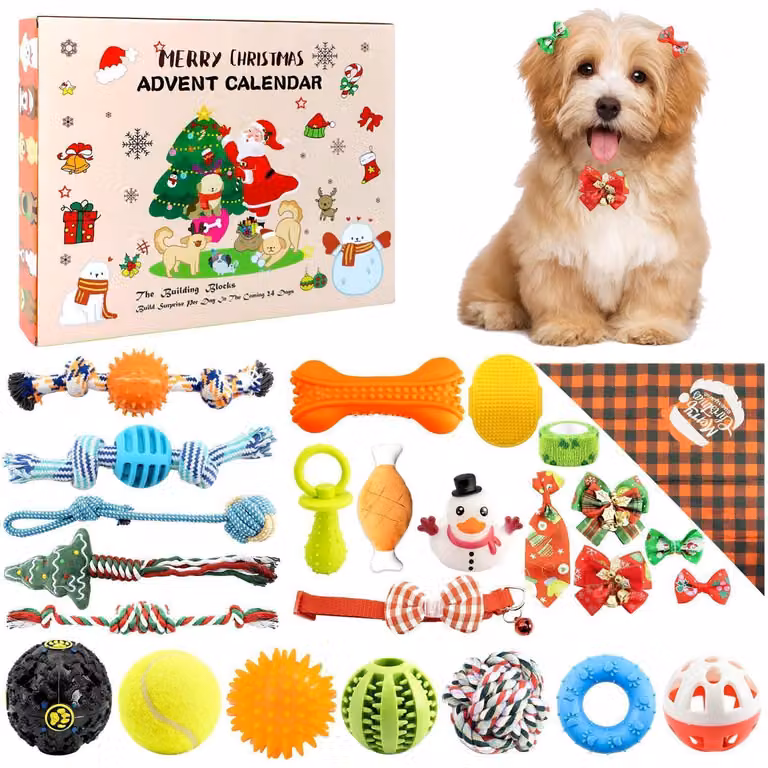 Calendario dell'Avvento per cani, con 25 giocattoli per cani, calendario per contare i giorni fino al Natale