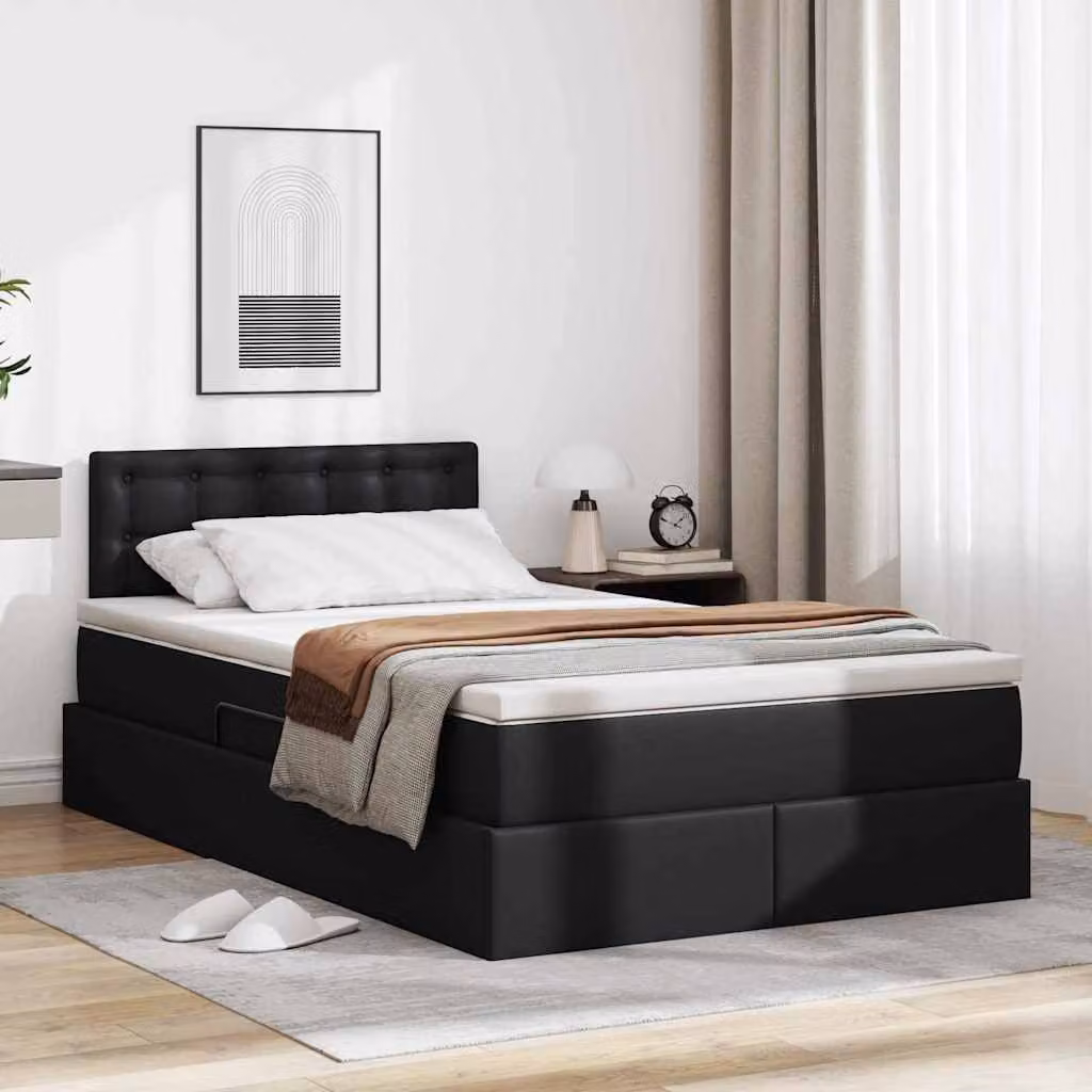Letto con contenitore e illuminazione LED vidaXL in pelle sintetica nera L 120 cm x P 200 cm – 1