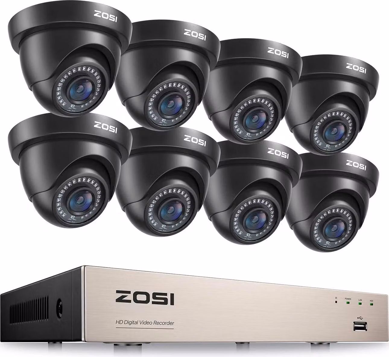 Sistema di videosorveglianza, 8 canali, visione notturna, DVR a 8 canali x 8 telecamere, 1 TB