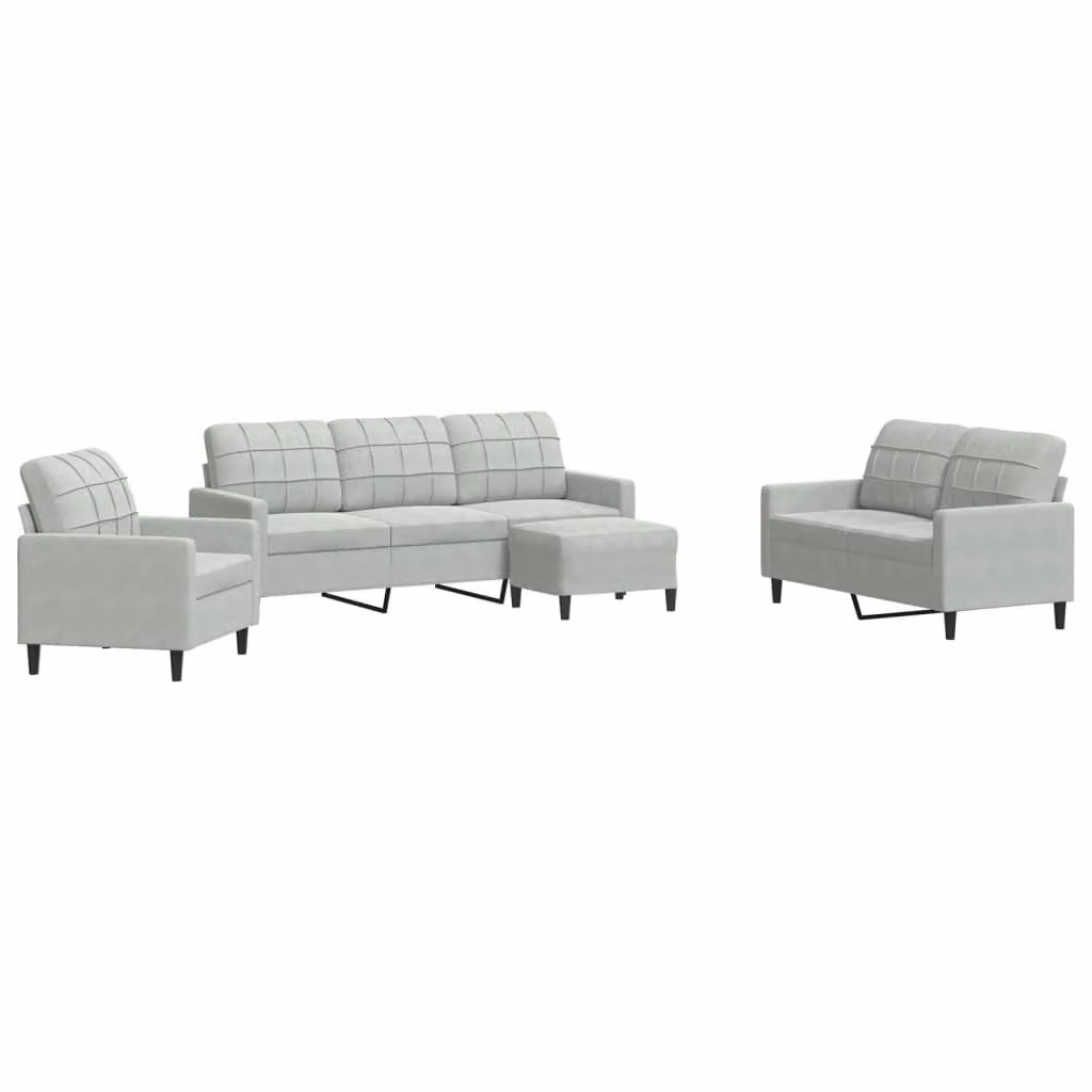 Set di Divani 4 pz con Cuscini Grigio Chiaro in Velluto