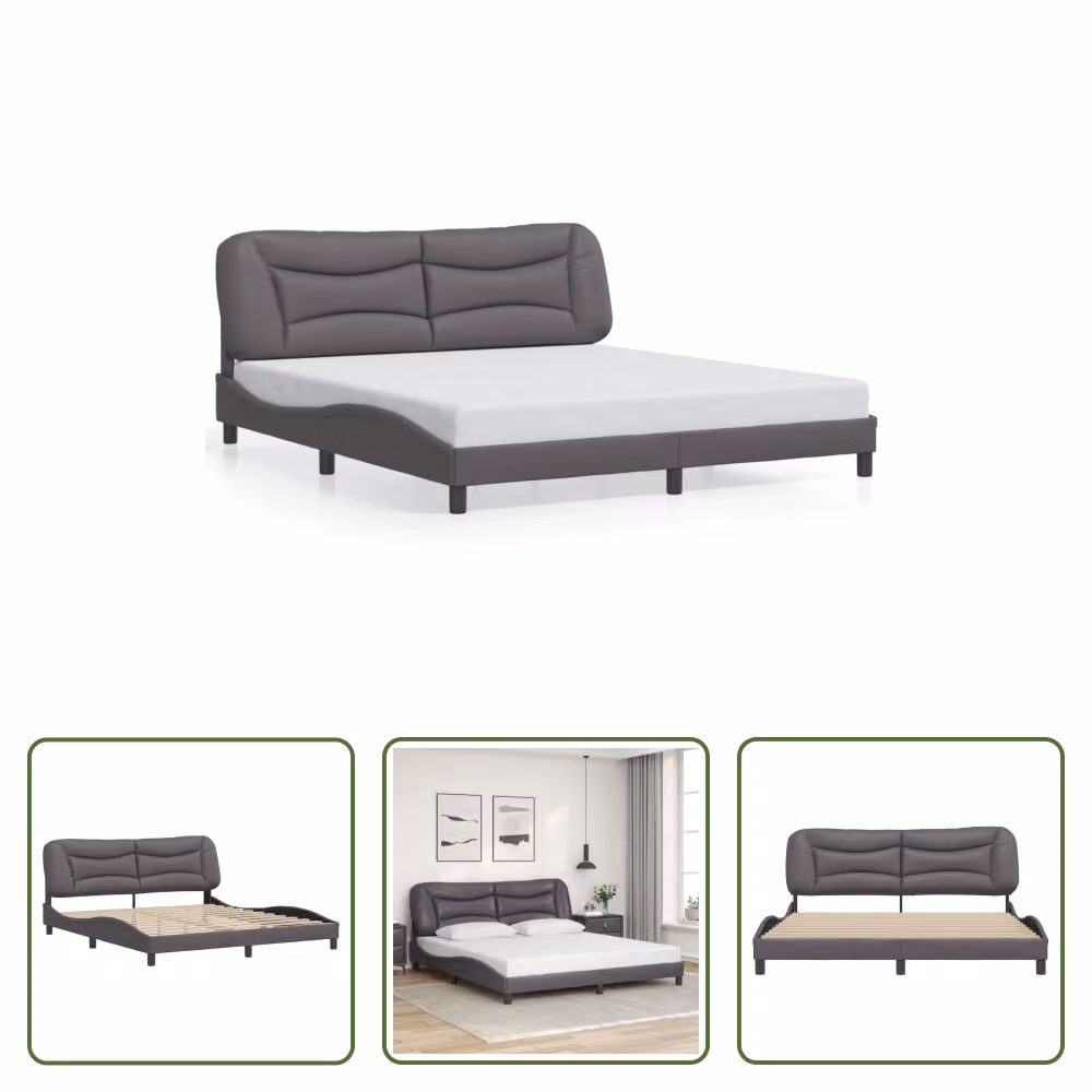 The Living Store Giroletto con testiera grigio 180x200 cm in ecopelle