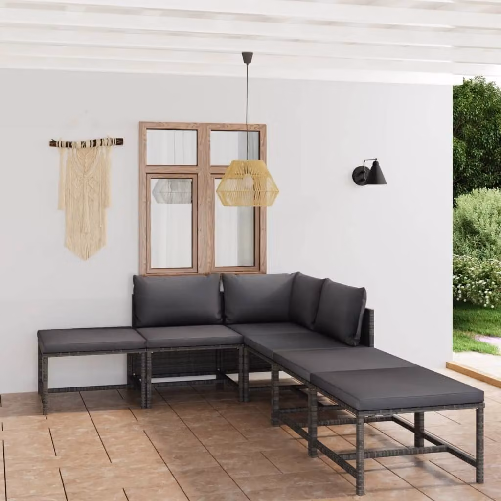 Maison Exclusive - Set da giardino 6 pezzi con cuscini in polyrattan grigio