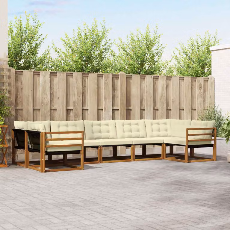 vidaXL Set di divani da esterno 7 pz in legno di acacia con cuscini beige e bianco