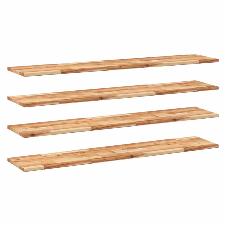 Set di 4 mensole da parete vidaXL in legno di acacia rifinito a olio, colore marrone, L 140 cm x P 30 cm x H 2 cm