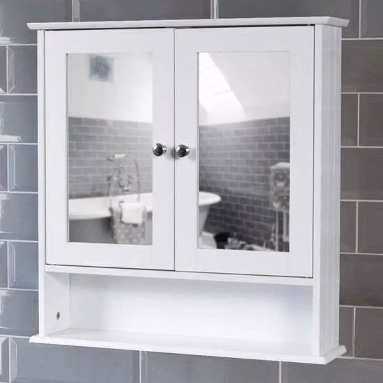 Cassettone Bagno - Mobili Bagno - Porte Doppie con Specchio - Bianco