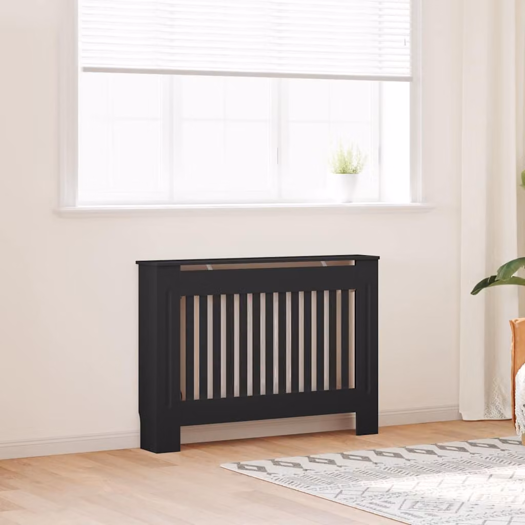 Copertura per radiatore vidaXL in legno multistrato nera L: 112 cm, P: 19 cm, H: 81,5 cm