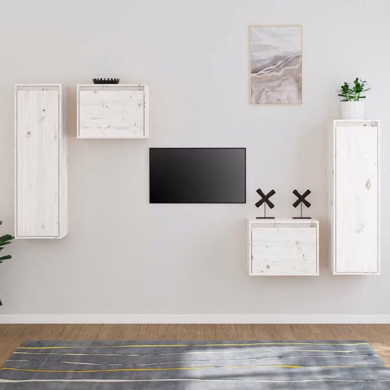 Set di 4 mobili porta TV vidaXL in legno massello di pino, colore bianco opaco