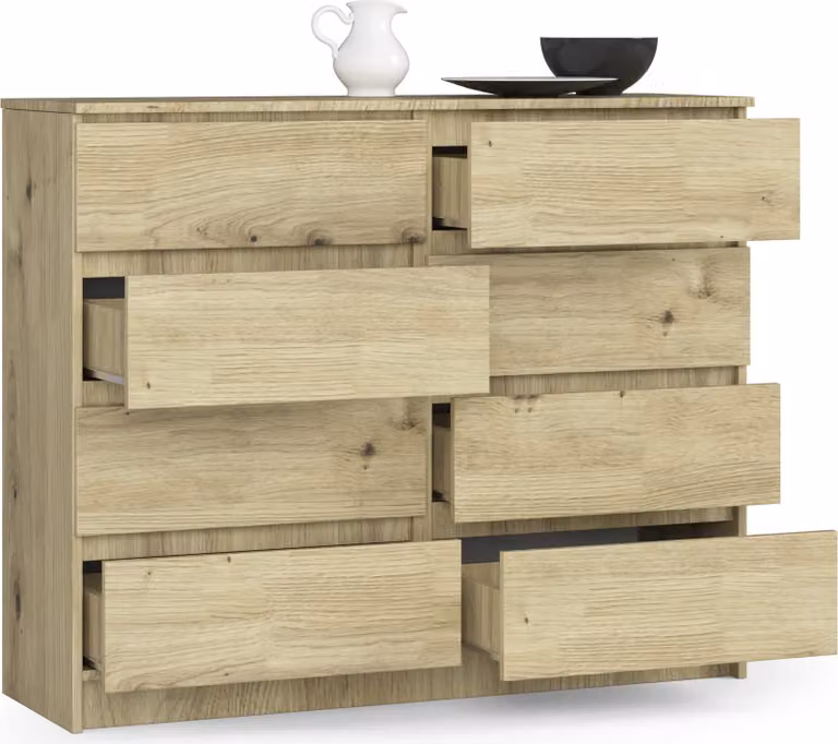 BDW, cassettiera con 8 cassetti, 120x99x40 cm, molto spazio, rovere Artisan