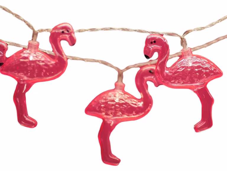 Catena luminosa a forma di fenicotteri rosa, con 10 LED, alimentata a batteria, lunghezza 1,2 metri