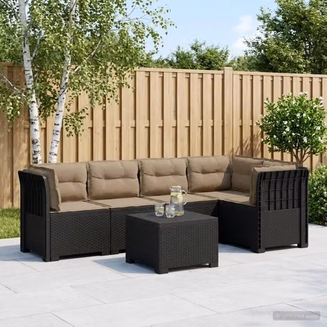 Divano da Giardino 5 Posti con Cuscini Stile Rattan PP 3444088